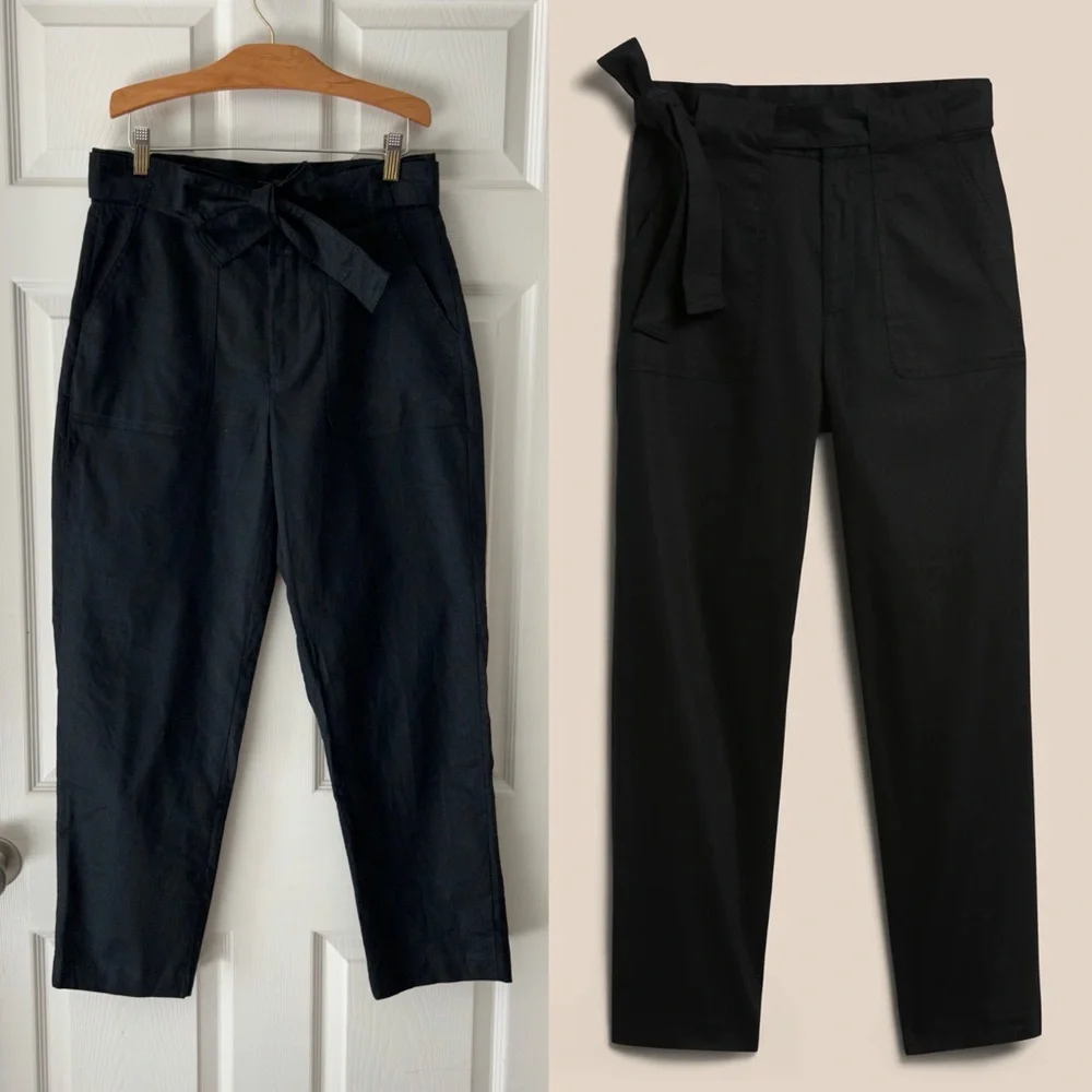 Banana Republic Black Linen Blend Belted Utility Pants